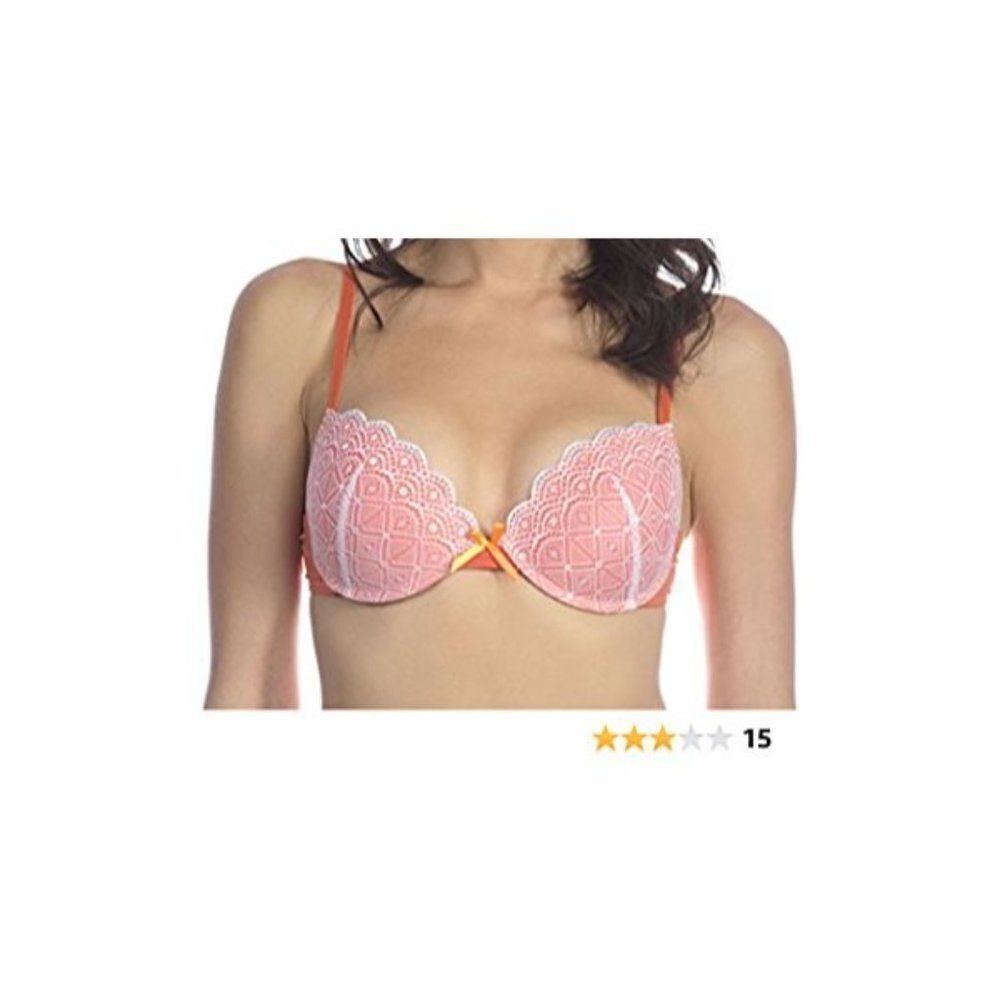 Hers By Herman Womens Orange Adjustable Strap Padded Push Up Bra Size 34B